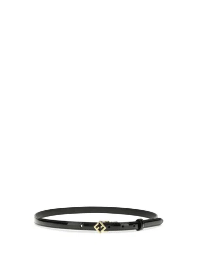 Fendi Black Calf Leather Bos Taurus Thin Belt In Black