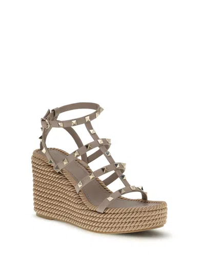 Valentino Rockstud Torchon 95 Wedges In Animal Print