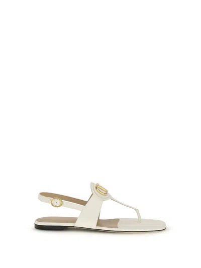 Valentino Cream Calf Leather Bos Taurus Flat Sandals In White