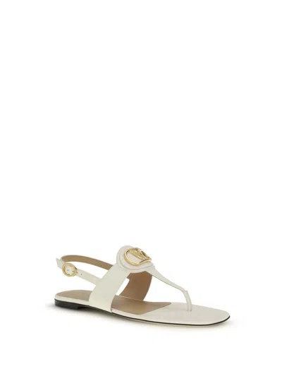 Valentino Cream Calf Leather Bos Taurus Flat Sandals In White