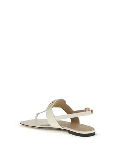Valentino Cream Calf Leather Bos Taurus Flat Sandals In White