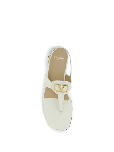 Valentino Cream Calf Leather Bos Taurus Flat Sandals In White