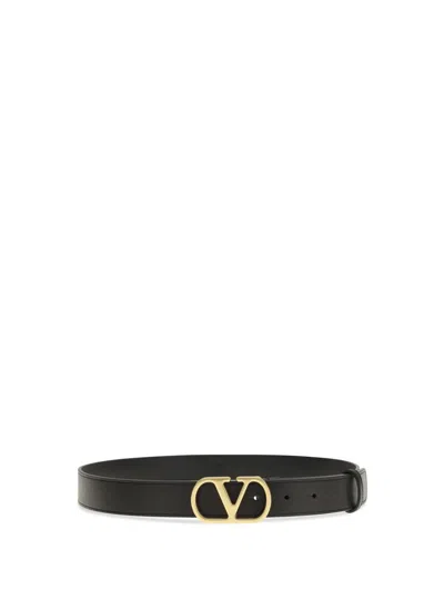 Valentino Black Calf Leather Bos Taurus Belt In Black