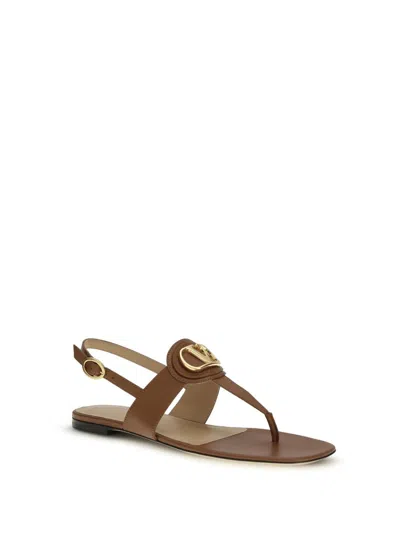 Valentino Brown Calf Leather Bos Taurus Flat Sandals In Brown