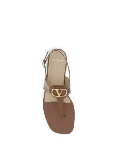 Valentino Brown Calf Leather Bos Taurus Flat Sandals In Brown