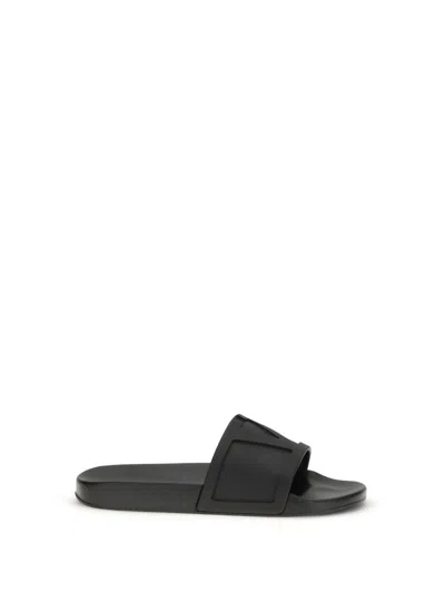 Valentino Garavani Viva Superstar Rubber Slippers Flat Sole In Black
