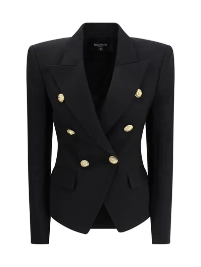 Balmain 6 Buttons Fitted Grain De Poudre Jacket In Black