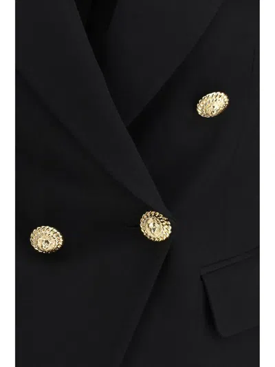 Balmain 6 Buttons Fitted Grain De Poudre Jacket In Black