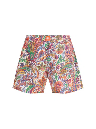 Etro Printed Shorts Elastic Waistband Side Pockets In Multi