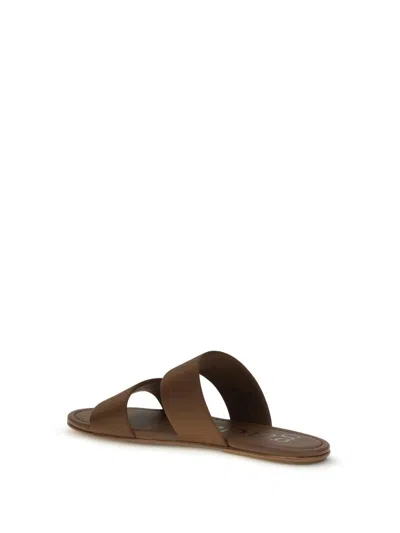 Pedro Garcia Double-band Satin Sandals In Brown