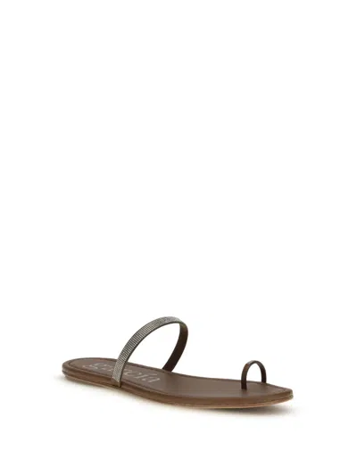 Pedro Garcia Brown Leather Flat Sandals In Brown