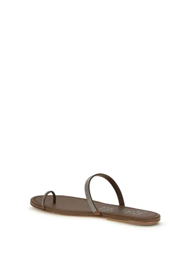 Pedro Garcia Brown Leather Flat Sandals In Brown