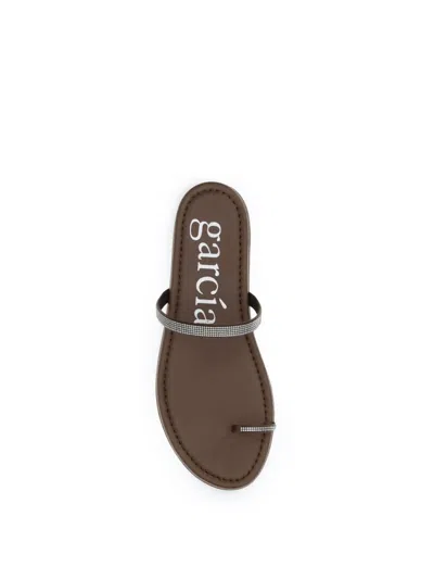 Pedro Garcia Brown Leather Flat Sandals In Brown