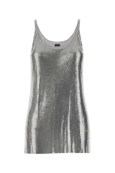 Rabanne Metallic Sleeveless Top With Spaghetti Straps And Chainmail In Metallic