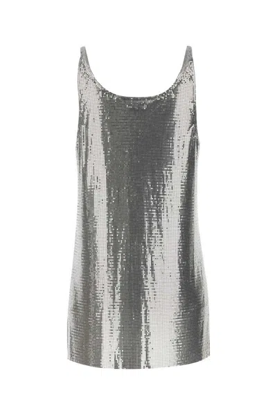 Rabanne Metallic Sleeveless Top With Spaghetti Straps And Chainmail In Metallic