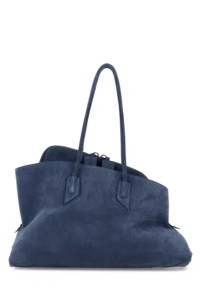 Attico La Passeggiata Medium Blue Shoulder Bag With Two Top Handles And Top Zip Closure In Suede Woman In Blue