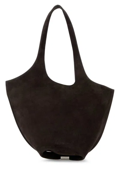 Attico Dark Brown Suede Medium La Scoop Shoulder Bag In Brown