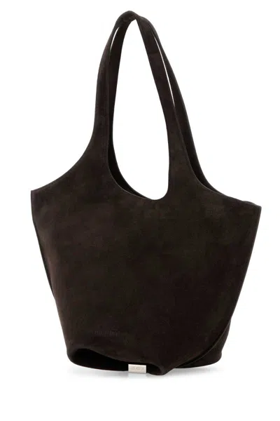 Attico Dark Brown Suede Medium La Scoop Shoulder Bag In Brown