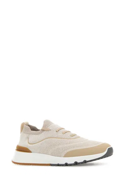 Brunello Cucinelli Men Techno Cotton Knit Sneakers Runners In Neutral