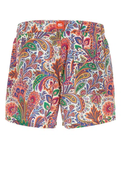Etro Printed Shorts Elastic Waistband Side Pockets In Multi