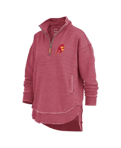 Pressbox Women's Cardinal Usc Trojans Northfork Sojourn Poncho Quarter-zip Sweatshirt In Pink