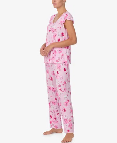 Ellen Tracy Women's Short-sleeve Top And Long Pajama Pants, 2-piece Set In Pink
