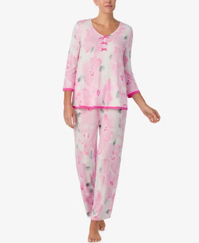 Ellen Tracy Women's V-neck Top And Ankle Pajama Pants, 2-piece Set In Pink
