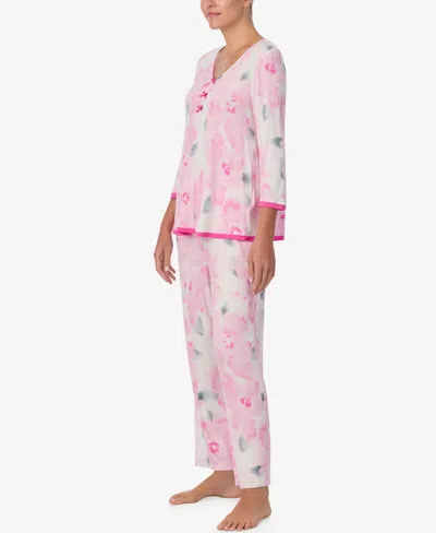 Ellen Tracy Women's V-neck Top And Ankle Pajama Pants, 2-piece Set In Pink
