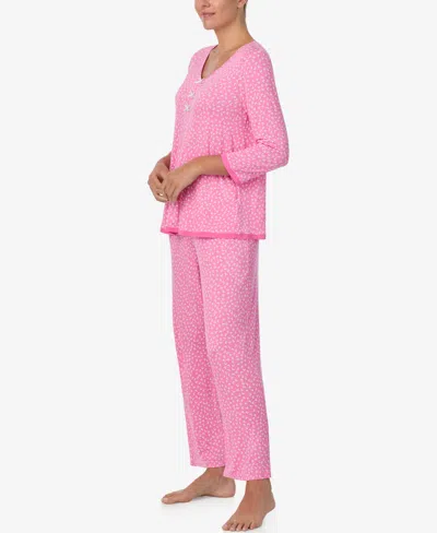 Ellen Tracy Women's V-neck Top And Ankle Pajama Pants, 2-piece Set In Pink