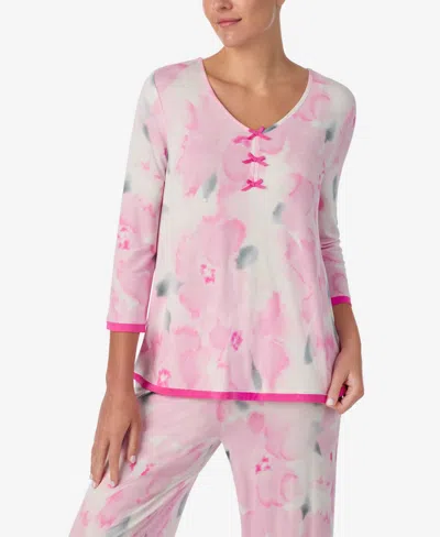 Ellen Tracy Women's V-neck Top And Ankle Pajama Pants, 2-piece Set In Pink