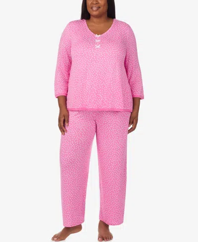 Ellen Tracy Plus Size V-neck Top And Ankle Pajama Pants, 2-piece Set In Pink
