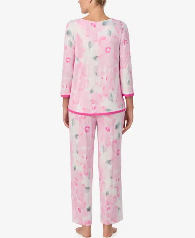 Ellen Tracy Women's V-neck Top And Ankle Pajama Pants, 2-piece Set In Pink