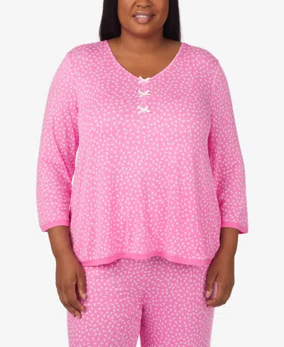 Ellen Tracy Plus Size V-neck Top And Ankle Pajama Pants, 2-piece Set In Pink