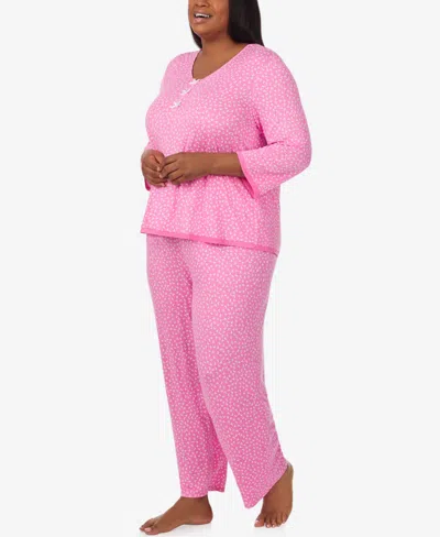 Ellen Tracy Plus Size V-neck Top And Ankle Pajama Pants, 2-piece Set In Pink