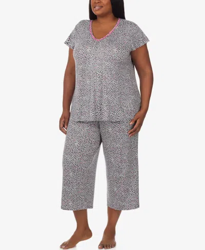 Ellen Tracy Plus Size Cap-sleeve Top And Cropped Pajama Pants, 2-piece Set In Gray