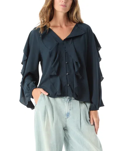 Dee Ocleppo Women's Elysia Ruffled V-neck Top In Blue