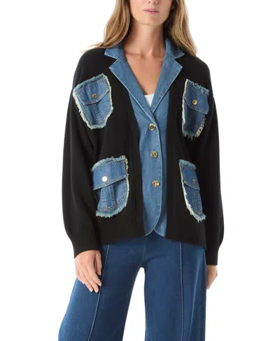 Dee Ocleppo Clio Women's Sweater Denim Long Sleeve Mix Jacket In Black