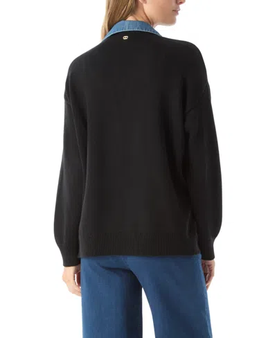 Dee Ocleppo Clio Women's Sweater Denim Long Sleeve Mix Jacket In Black
