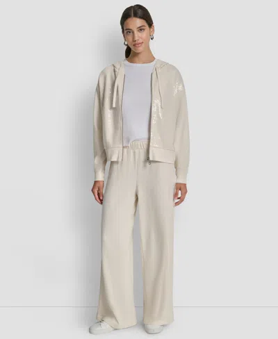 Dkny Jeans Women's Mid-rise Sequin Detail Wide Leg Pants In Neutral