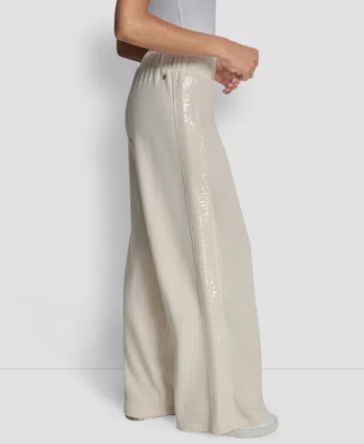 Dkny Jeans Women's Mid-rise Sequin Detail Wide Leg Pants In Neutral