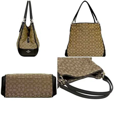 Pre-owned Coach Beige Brown Canvas Leather Tote Bag () In Multi