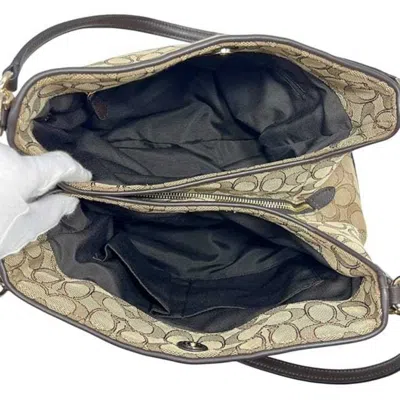 Pre-owned Coach Beige Brown Canvas Leather Tote Bag () In Multi