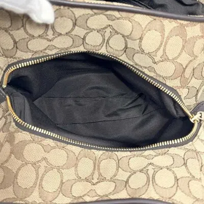 Pre-owned Coach Beige Brown Canvas Leather Tote Bag () In Multi