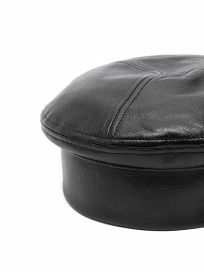Emporio Armani Leather Panelled Basque Hat With Stitched Panels In Black