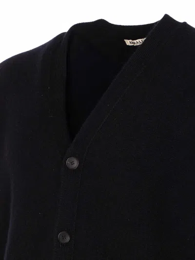 Auralee Baby Cashmere Cardigan Long Sleeves V Neckline In Black