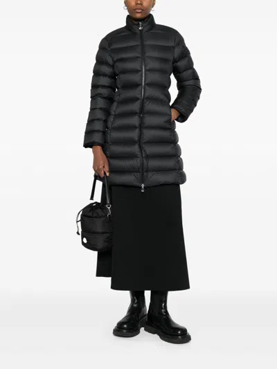 Moncler Puffer Jacket Long High Collar In Black