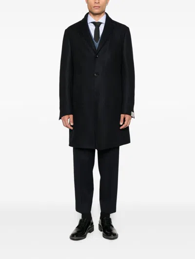 Corneliani Navy Blue Single-breasted Coat In Multi
