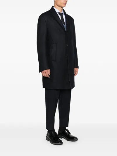 Corneliani Navy Blue Single-breasted Coat In Multi