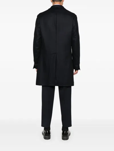 Corneliani Navy Blue Single-breasted Coat In Multi
