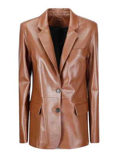 Desa 1972 Leather Flap-pocket Blazer In Brown